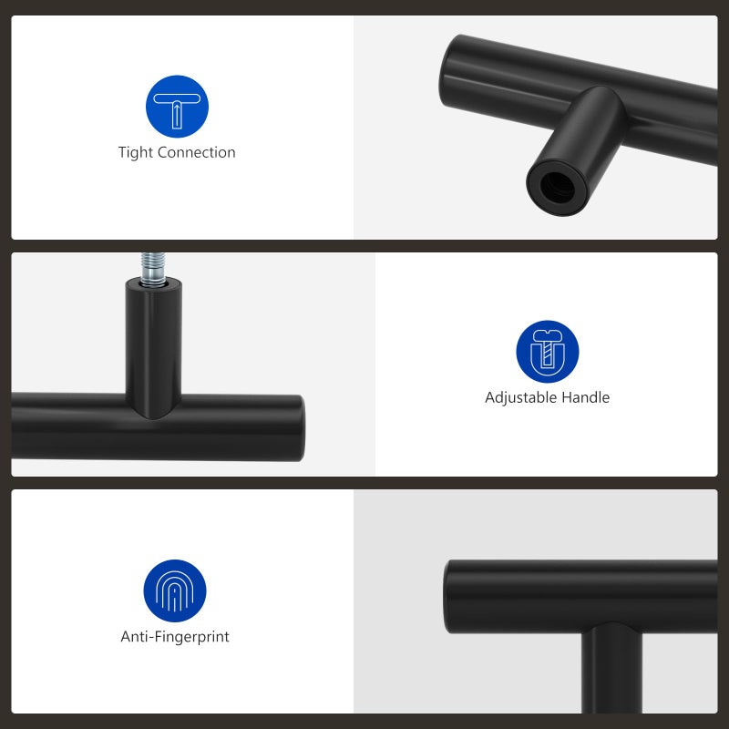 LONTAN 12 Pack Black Knobs for Cabinets and Drawers Kitchen Cabinet Knobs for Dresser Bathroom Modern T Bar Furniture Black Hardware,Stainless Steel - Image 4